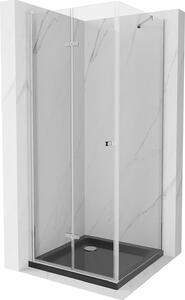 Mexen Lima, sprchový kút so skladacími dverami 80 (dvere) x 80 (stena) cm, 6mm číre sklo, chrómový profil + slim sprchová vanička čierna + chrómový sifón, 856-080-080-01-00-4070