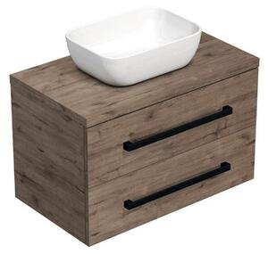Kúpeľňová skrinka s čiernou úchytkou a krycí doskou SAT Cube Way 80x47,5x46 cm dub Wellington mat CUBE46C803DW45