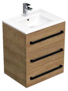 Kúpeľňová skrinka s čiernou úchytkou a umývadlom SAT Cube Way 60x76,5x46 cm dub Hickory mat CUBE46C603DHMOD