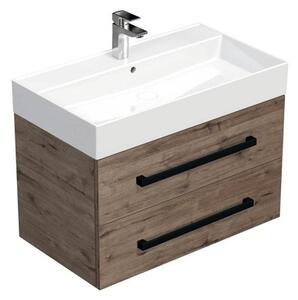 Kúpeľňová skrinka s čiernou úchytkou a umývadlom SAT Cube Way 80x53x46 cm dub Wellington mat CUBE46C802DWSAT