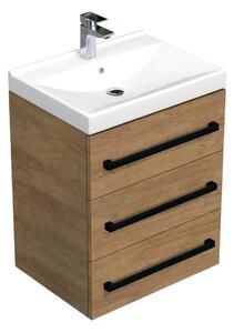 Kúpeľňová skrinka s čiernou úchytkou a umývadlom SAT Cube Way 60x76,5x46 cm dub Hickory mat CUBE46C603DHVER