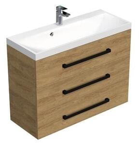 Kúpeľňová skrinka s čiernou úchytkou a umývadlom SAT Cube Way 100x71x40 cm dub Hickory mat CUBE2C1003DH