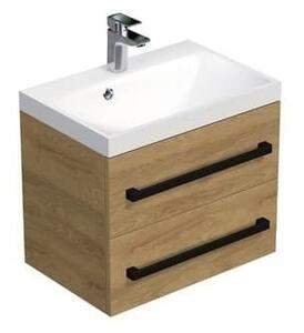 Kúpeľňová skrinka s čiernou úchytkou a umývadlom SAT Cube Way 60x53x40 cm dub Hickory mat CUBE2C60ZDH
