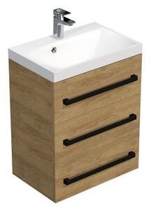 Kúpeľňová skrinka s čiernou úchytkou a umývadlom SAT Cube Way 60x76,5x40 cm dub Hickory mat CUBE2C603DH