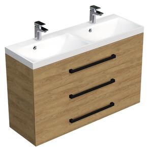 Kúpeľňová skrinka s čiernou úchytkou a umývadlom SAT Cube Way 120x76,5x40 cm dub Hickory mat CUBE2C1203DH