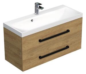 Kúpeľňová skrinka s čiernou úchytkou a umývadlom SAT Cube Way 100x53x40 cm dub Hickory mat CUBE2C100ZDH