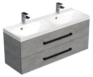 Kúpeľňová skrinka s čiernou úchytkou a umývadlom SAT Cube Way 120x53x40 cm betón mat CUBE2C120ZBE