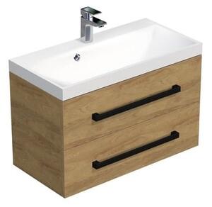 Kúpeľňová skrinka s čiernou úchytkou a umývadlom SAT Cube Way 80x53x40 cm dub Hickory mat CUBE2C80ZDH