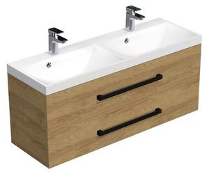 Kúpeľňová skrinka s čiernou úchytkou a umývadlom SAT Cube Way 120x47,5x40 cm dub Hickory mat CUBE2C120ZDH