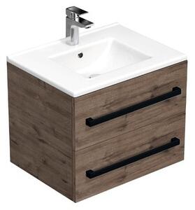 Kúpeľňová skrinka s čiernou úchytkou a umývadlom SAT Cube Way 60x53x46 cm dub Wellington mat CUBE46C602DWMOD