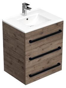 Kúpeľňová skrinka s čiernou úchytkou a umývadlom SAT Cube Way 60x76,5x46 cm dub Wellington mat CUBE46C603DWMOD