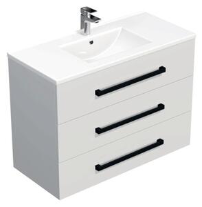 Kúpeľňová skrinka s čiernymi úchytkami a umývadlom SAT Cube Way 100x71x46 cm biely lesk CUBE46C1003BIMOD