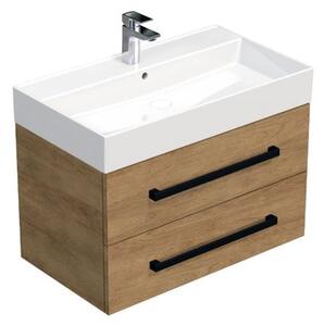 Kúpeľňová skrinka s čiernou úchytkou a umývadlom SAT Cube Way 80x53x46 cm dub Hickory mat CUBE46C802DHSAT