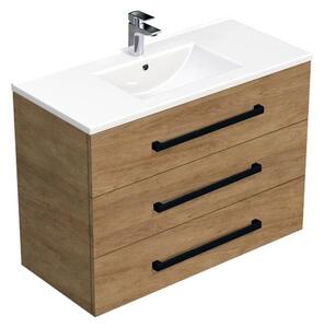 Kúpeľňová skrinka s čiernou úchytkou a umývadlom SAT Cube Way 100x71x46 cm dub Hickory mat CUBE46C1003DHMOD