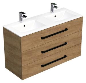 Kúpeľňová skrinka s čiernou úchytkou a umývadlom SAT Cube Way 120x71x46 cm dub Hickory mat CUBE46C1203DHMOD