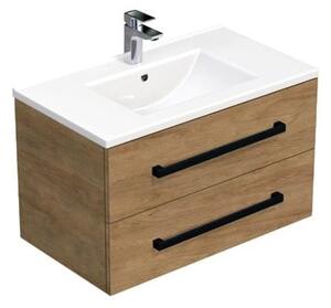 Kúpeľňová skrinka s čiernou úchytkou a umývadlom SAT Cube Way 80x53x46 cm dub Hickory mat CUBE46C802DHMOD