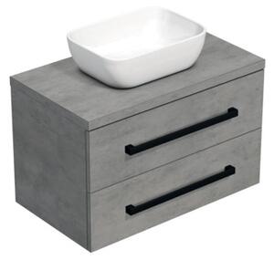 Kúpeľňová skrinka s čiernou úchytkou a krycí doskou SAT Cube Way 80x47,5x46 cm betón mat CUBE46C803BE45