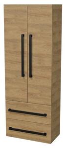 Kúpeľňová skrinka s čiernou úchytkou SAT Cube Way 60x163x33 cm dub Hickory mat CUBE3CV60DH