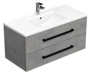 Kúpeľňová skrinka s čiernou úchytkou a umývadlom SAT Cube Way 100x53x46 cm betón mat CUBE46C1002BEMOD