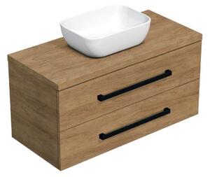 Kúpeľňová skrinka s čiernou úchytkou a krycí doskou SAT Cube Way 100x47,5x46 cm dub Hickory mat CUBE46C1003DHSAT45