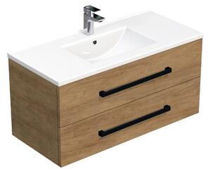 Kúpeľňová skrinka s čiernou úchytkou a umývadlom SAT Cube Way 100x53x46 cm dub Hickory mat CUBE46C1002DHMOD