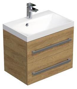 Kúpeľňová skrinka s chrómovými úchytmi a umývadlom SAT Cube Way 60x53x40 cm dub Hickory mat CUBE260ZDH