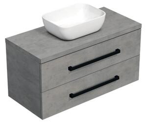 Kúpeľňová skrinka s čiernymi úchytkami a krycí doskou SAT Cube Way 100x47,5x46 cm betón mat CUBE46C1003BESAT45