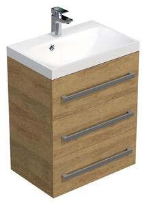 Kúpeľňová skrinka s chrómovými úchytmi a umývadlom SAT Cube Way 60x76,5x40 cm dub Hickory mat CUBE2603DH