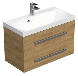 Kúpeľňová skrinka s chrómovými úchytmi a umývadlom SAT Cube Way 80x53x40 cm dub Hickory mat CUBE280ZDH