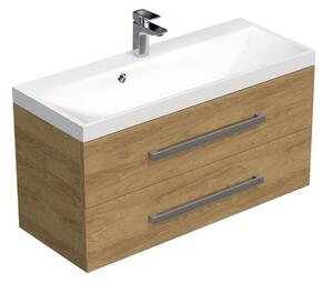 Kúpeľňová skrinka s chrómovými úchytmi a umývadlom SAT Cube Way 100x53x40 cm dub Hickory mat CUBE2100ZDH