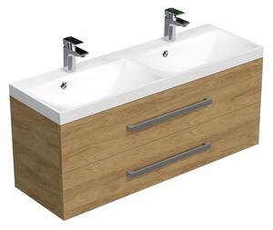 Kúpeľňová skrinka s chrómovými úchytmi a umývadlom SAT Cube Way 120x53x40 cm dub Hickory mat CUBE2120ZDH