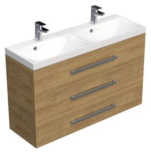 Kúpeľňová skrinka s chrómovými úchytmi a umývadlom SAT Cube Way 120x76,5x40 cm dub Hickory mat CUBE21203DH