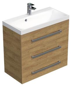 Kúpeľňová skrinka s chrómovými úchytmi a umývadlom SAT Cube Way 80x71x40 cm dub Hickory mat CUBE2803DH