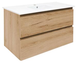 Kúpeľňová skrinka 2 zásuvky s keramickým umývadlom SAT B-Way 99x50x45 cm BWAY2100OAKU4BI