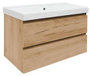 Kúpeľňová skrinka 2 zásuvky s umývadlom SAT B-Way 99x50x45 cm dub matný BWAY2100OAKU1BI