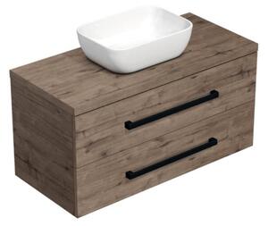Kúpeľňová skrinka s čiernou úchytkou a krycí doskou SAT Cube Way 100x46x47,5 cm dub Wellington mat CUBE46C1003DWSAT45
