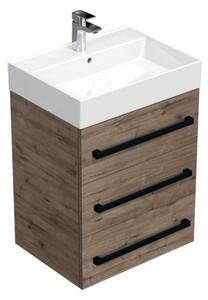 Kúpeľňová skrinka s čiernou úchytkou a umývadlom SAT Cube Way 60x71x46 cm dub Wellington mat CUBE46C603DWSAT
