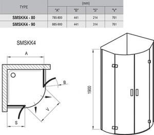Ravak SmartLine sprchovací kút SMSKK4-80, 80x80x190cm, 2-krídlové dvere, chróm/číre sklo, 3S244A00Y1