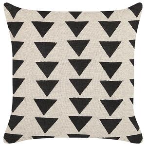 Dekoratívny vankúš béžová a čierna bavlna 45 x 45 cm trojuholníkový geometrický vzor ručne vyrobený snímateľný poťah s výplňou