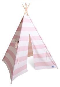 Detský teepee stan Stripes - Pink + podložka + vankúšik + girlanda