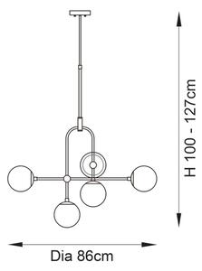 Endon 90842 - Stropný luster na tyči ONTARIO 6xE14/7W/230V mosadz/biela