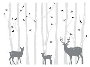 Nálepka na stenu Deer - stromy, jelenčeky a vtáčiky HD036
