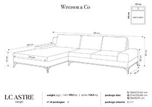 WINDSOR & CO Päťmiestna rozkladacia zamatová pohovka s úložným priestorom Astre – ľavý roh