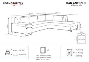 COSMOPOLITAN DESIGN Päťmiestna rozkladacia zamatová pohovka s úložným priestorom San Antonio – pravý roh
