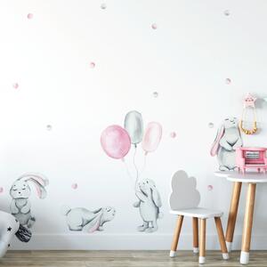 Nálepka na stenu Pastel - zajačiky a guličky DK290 - ružové