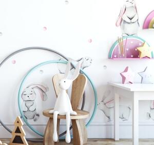 Nálepka na stenu Pastel - zajačiky a guličky DK290 - ružové