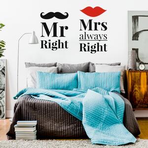 Nálepka na stenu Home - nápis - Mr Right & Mrs always Right N047