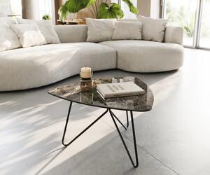 DELIFE Konferenčný stolík Ekrem 65x65 cm keramika Laminam®Emperador Extra Lucidato tmavohnedá Hairpin kov čierna