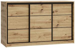 Komoda HARAZIA 160 s posuvnými dverami, hĺbka 56 cm, 2 šatníkové tyče, 4 šuplíky, dub artisan