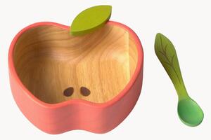 Ručne vyrobená miska s lyžičkou Pepa the Apple, 2 ks